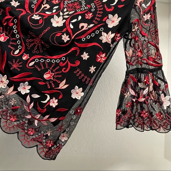 ALFANI •Floral Long Ruffle Sleeve Mesh Blouse | Sz S - Picture 4 of 5